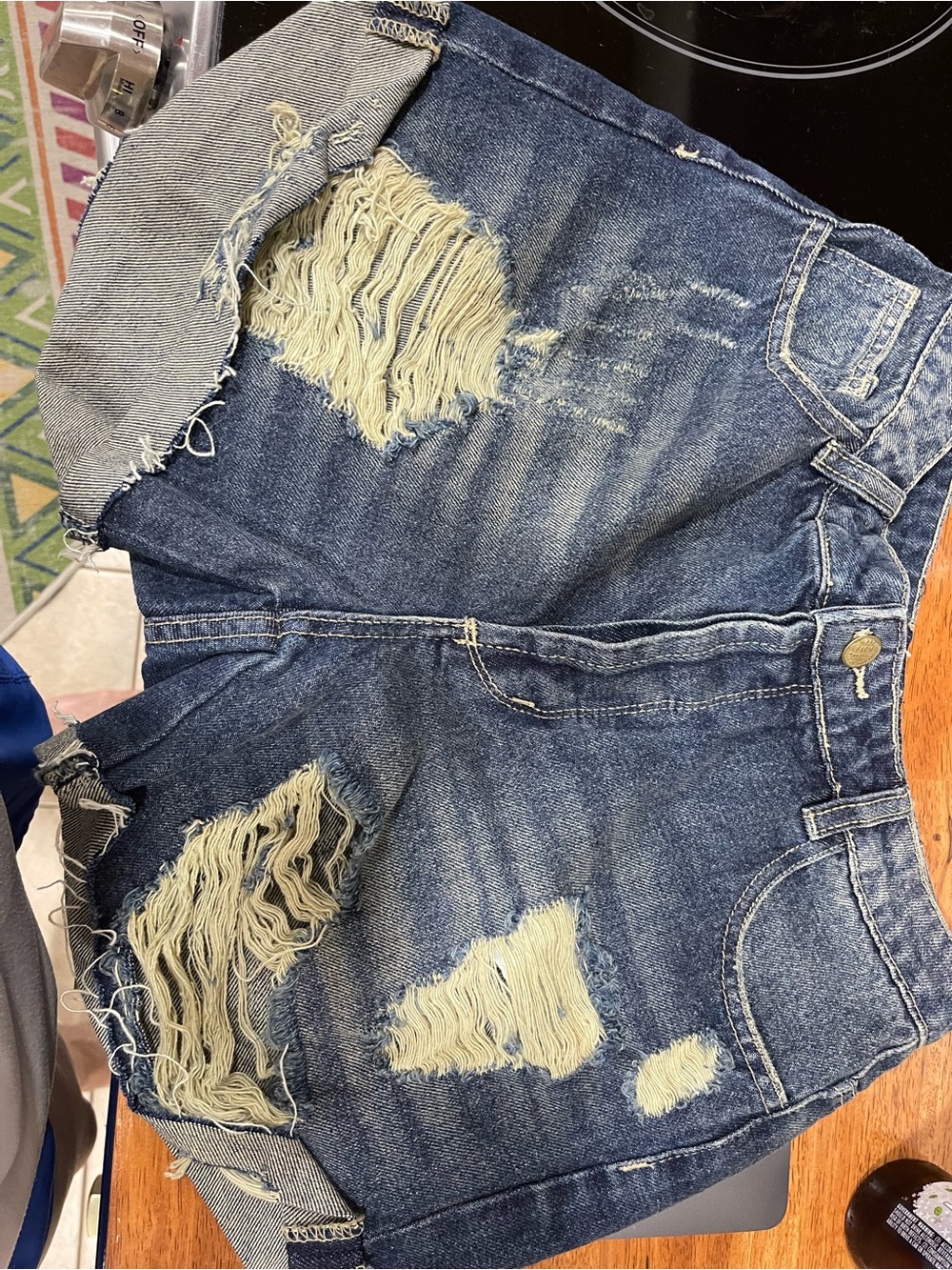 FARM Rio Light and Dark Blue Denim Shorts with Frayed Trim